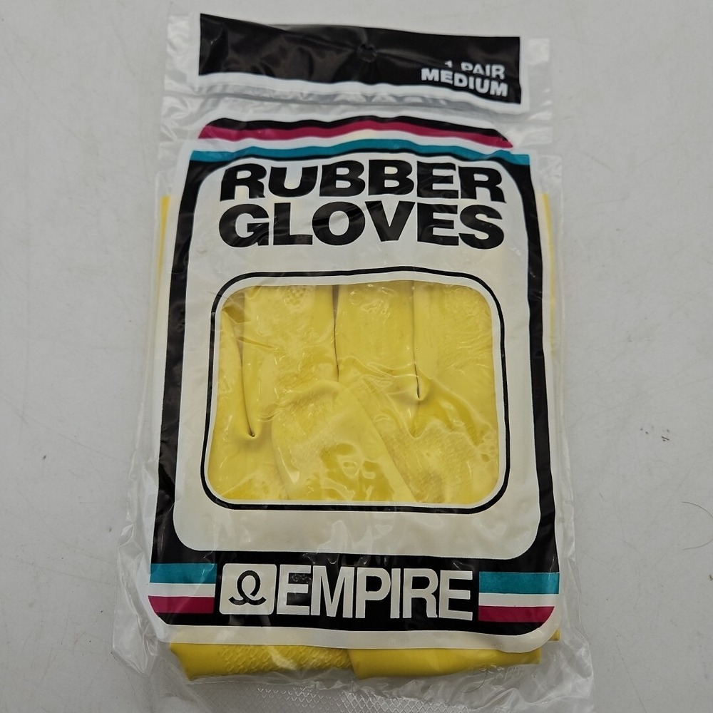 Empire Rubber Gloves Size Medium 1992 Vintage Cleaning Gardening Yellow NOS